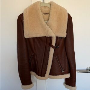 Overland Women’s Brown Cream Sheepskin Shearling Jacket M